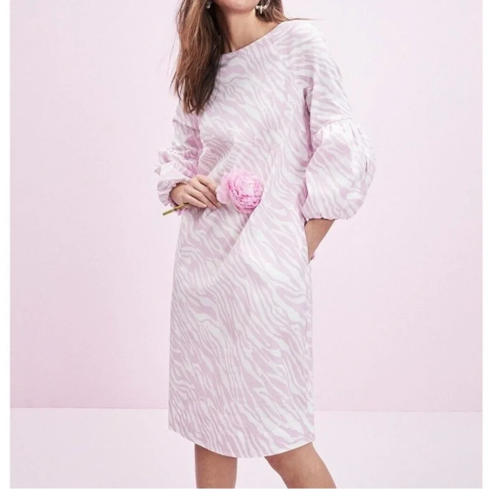 Chico's Light Pink white zebra print balloon sleeve midi dress L 12/14 - Picture 2 of 16
